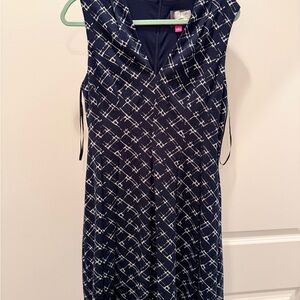 Vince Camuto Navy and White Geometric Midi Dress